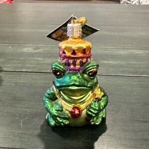 Old World Christmas Frog King glass-blown ornament with Tag